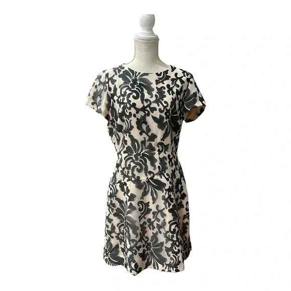 Gianni Bini Black Beige A-Line Knee Length Short Sleeve Dress Women’s Size 10 - Picture 1 of 16
